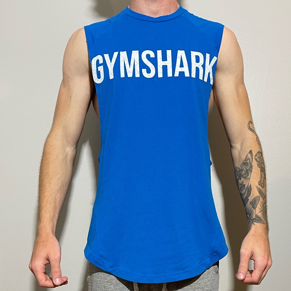 Mens Gymshark Logo Tank Top Blue
